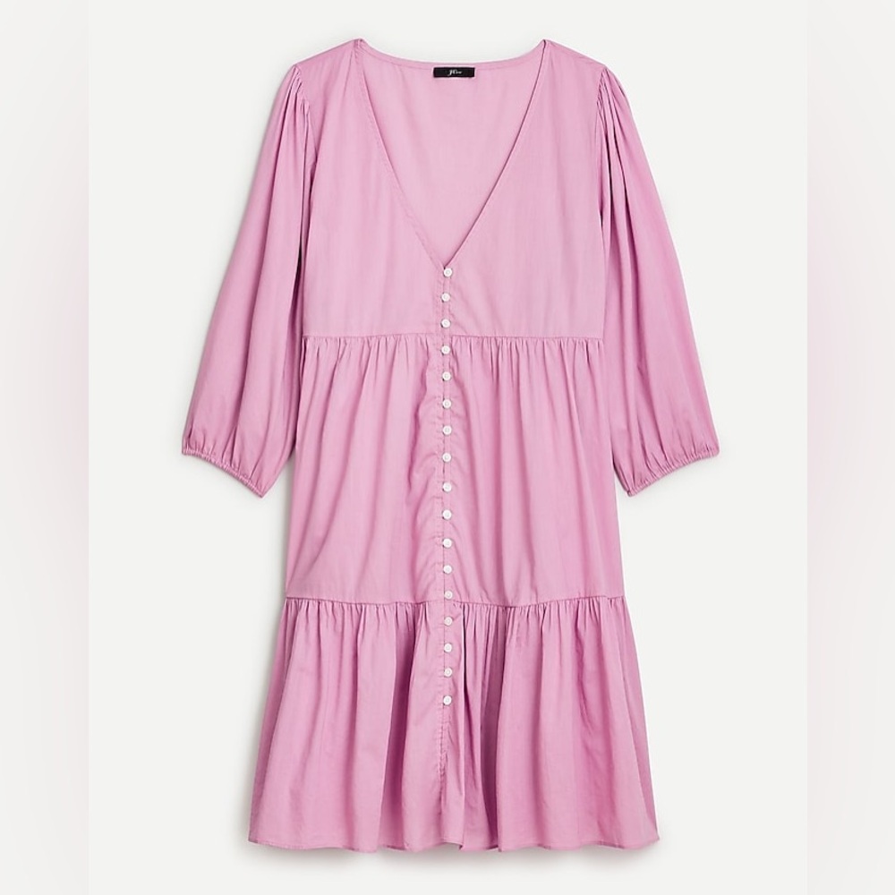 J. Crew Button-Front Beach Dress | Size Small | Pink Organic Cotton Midi Dress
